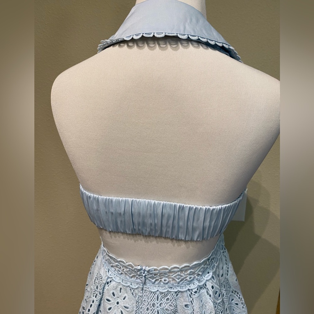 NWT ASOS Lace Light blue halter neck dress Petite 6 Small midi Bridal party - Picture 8 of 11